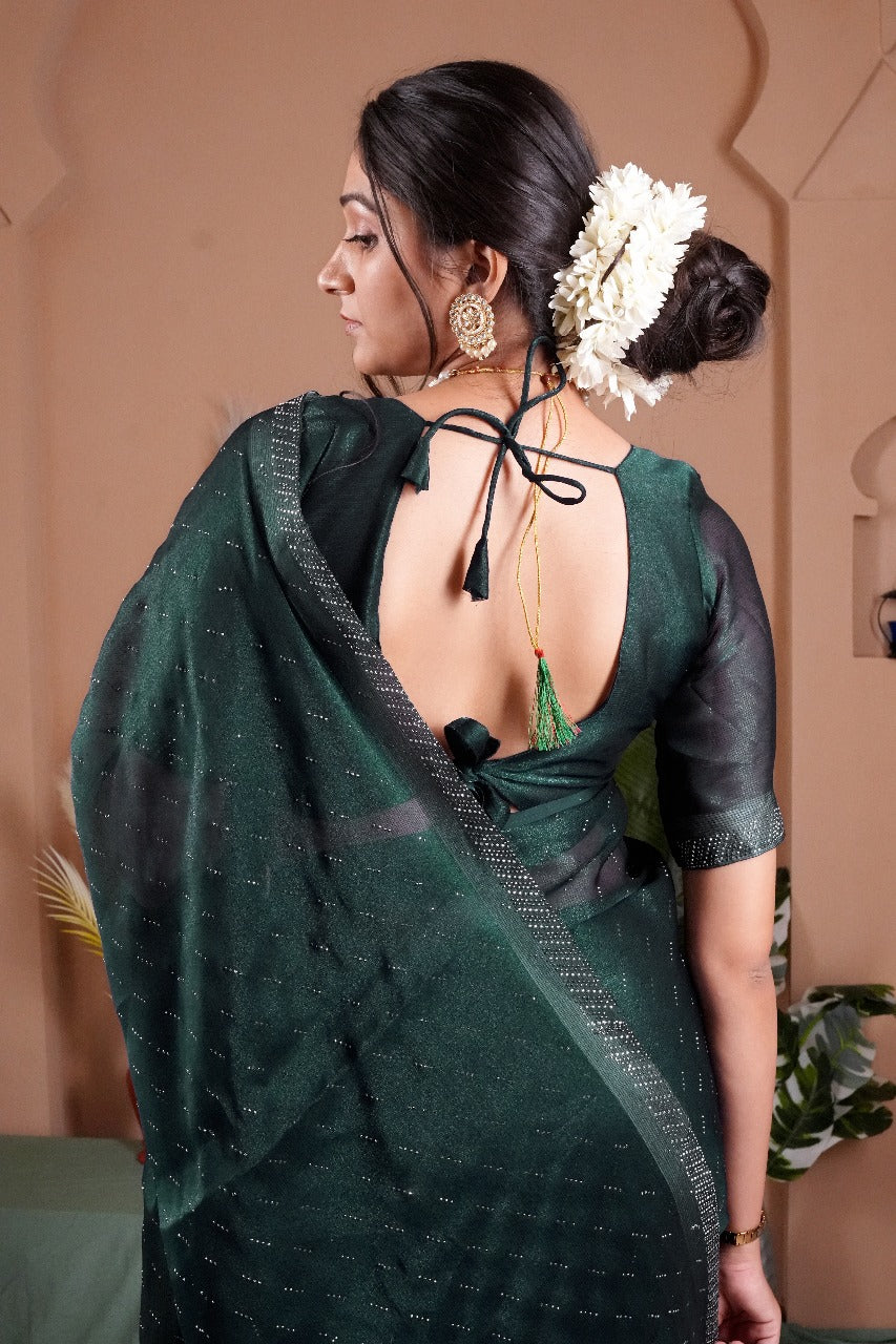 Cross Beeds Saree-Green