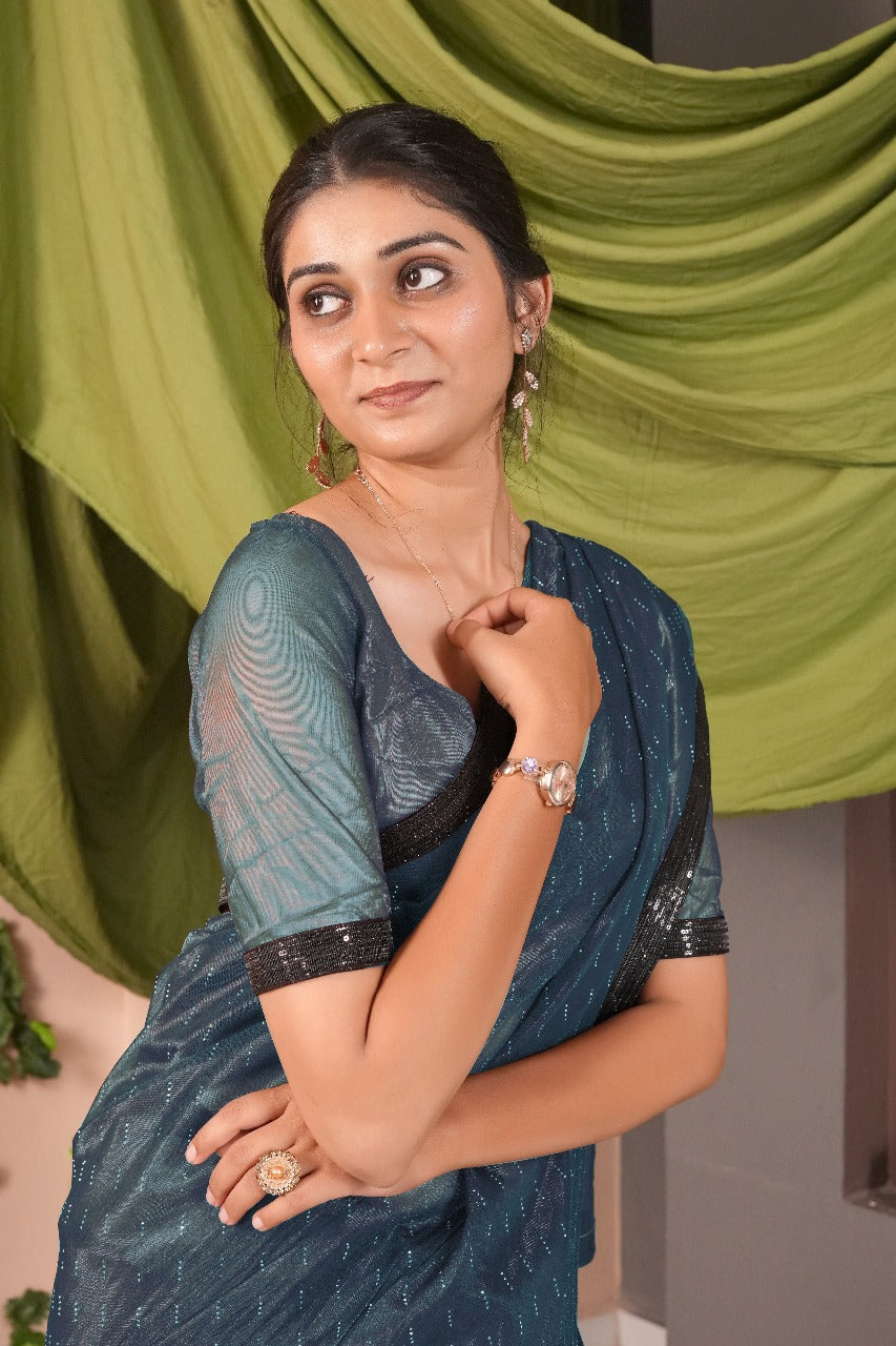 Black Patti Saree-Blue
