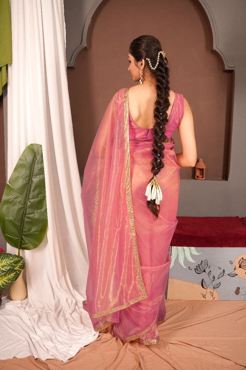 Rojgold Sequnce Lace-Peach