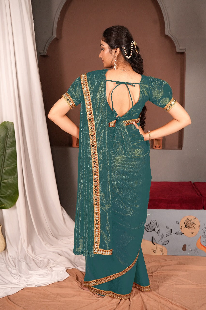 Cutwork Mirror Saree-Rama