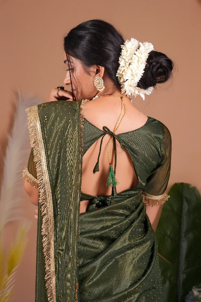 Beeds Flary Saree-Mehndi