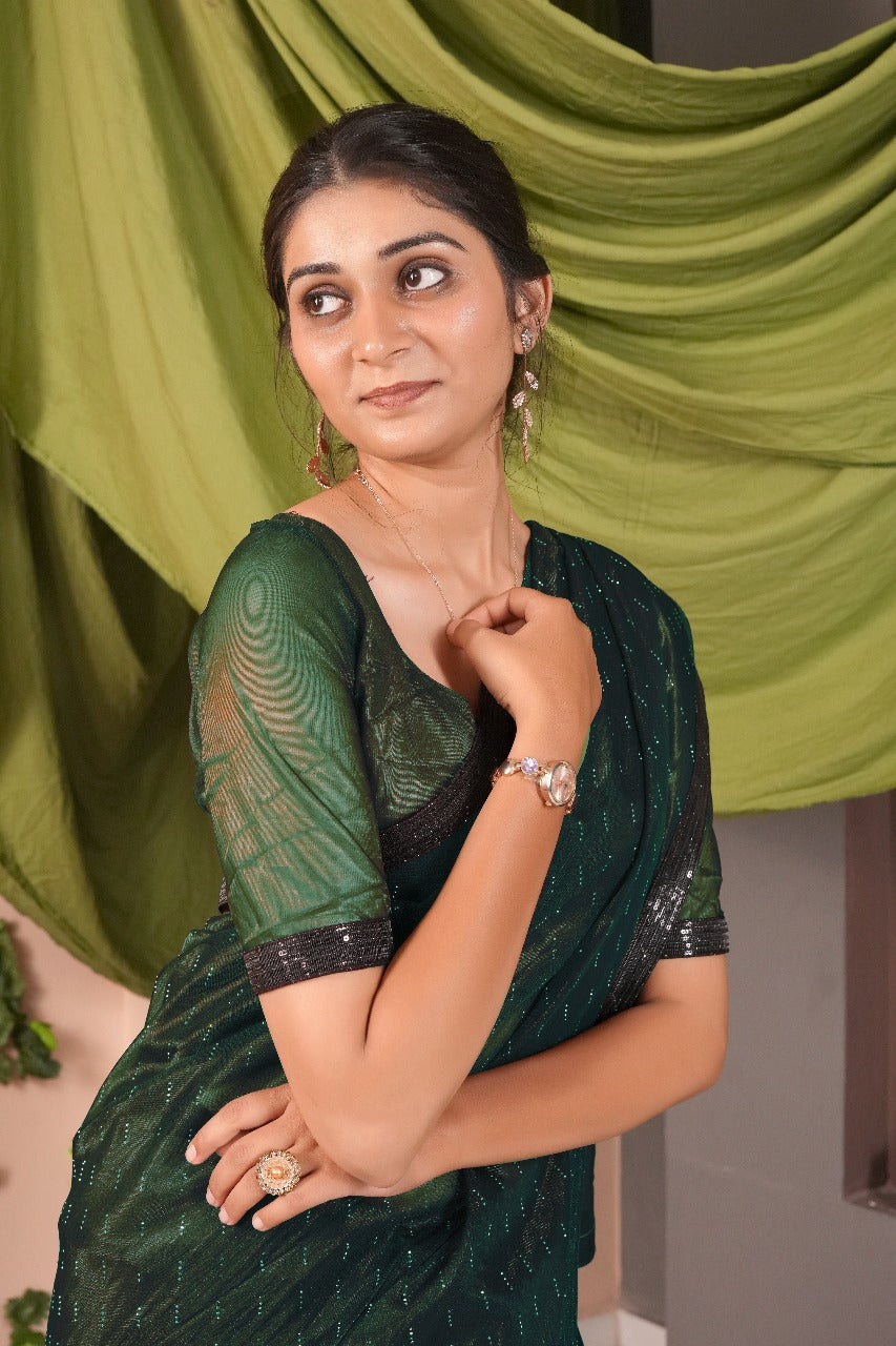Black Patti Saree-Green