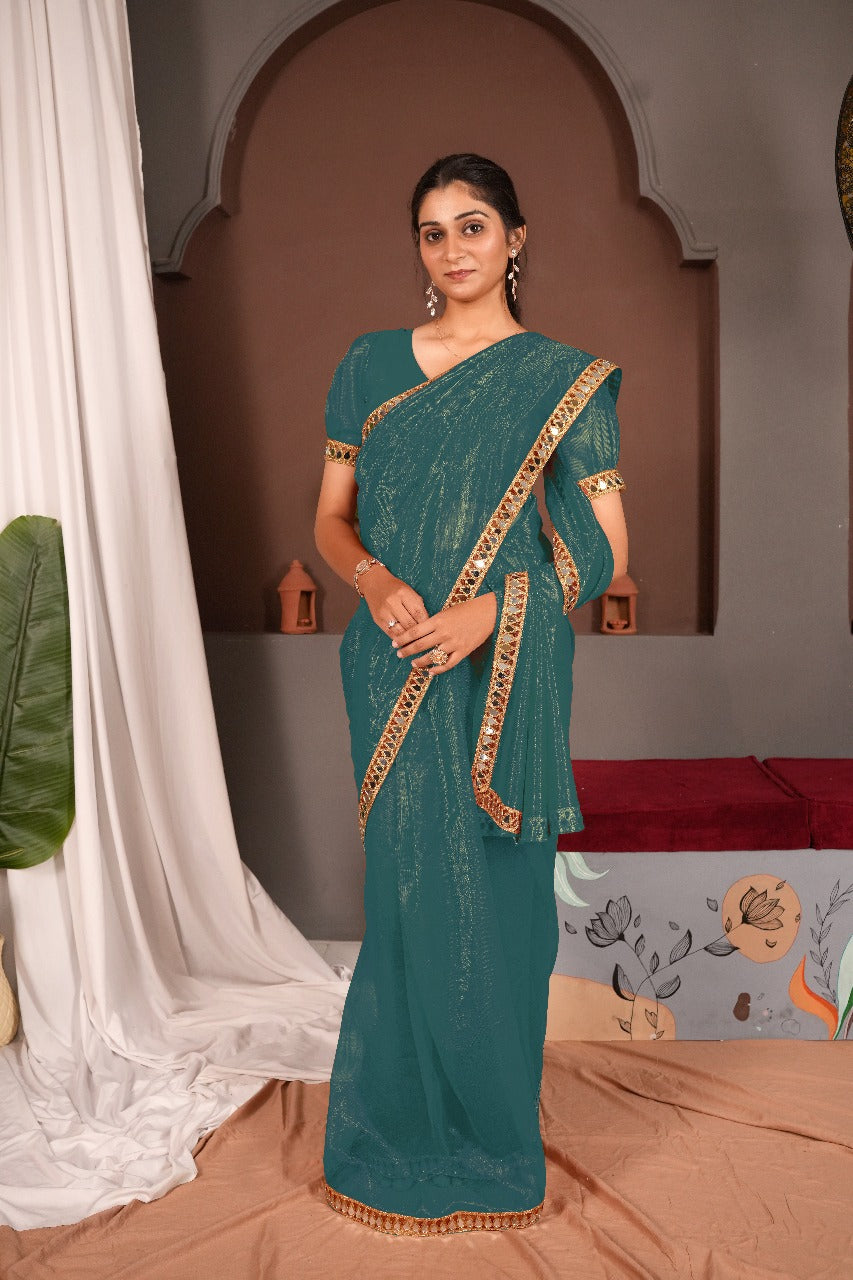 Cutwork Mirror Saree-Rama