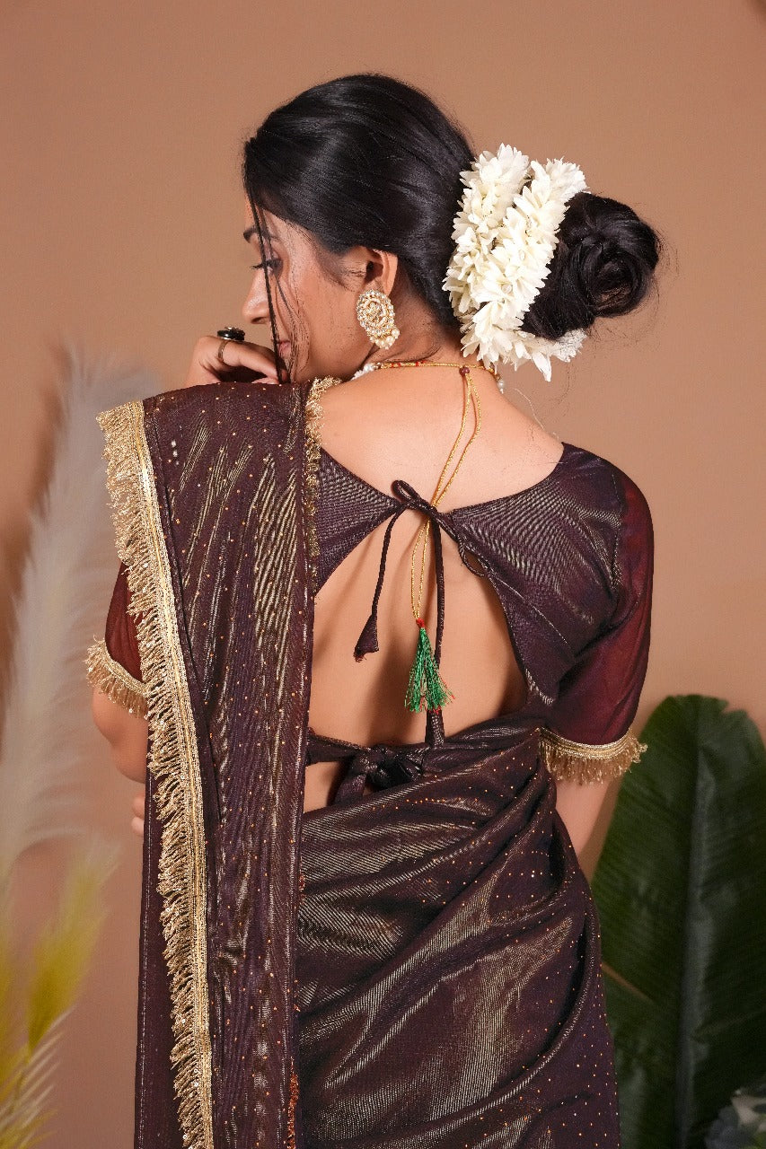 Beeds Flary Saree-Wine
