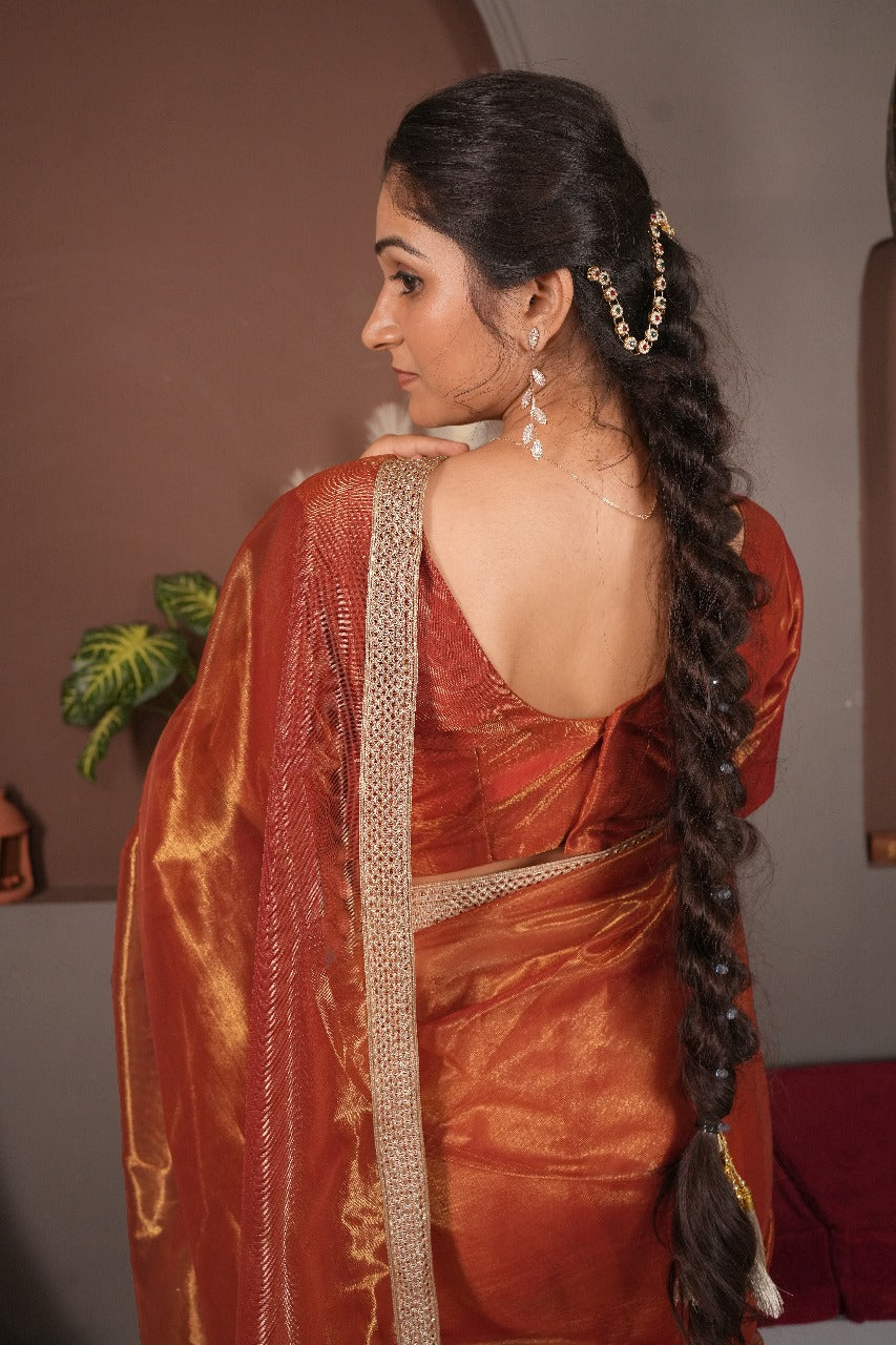 Golden Jal Saree-Orange