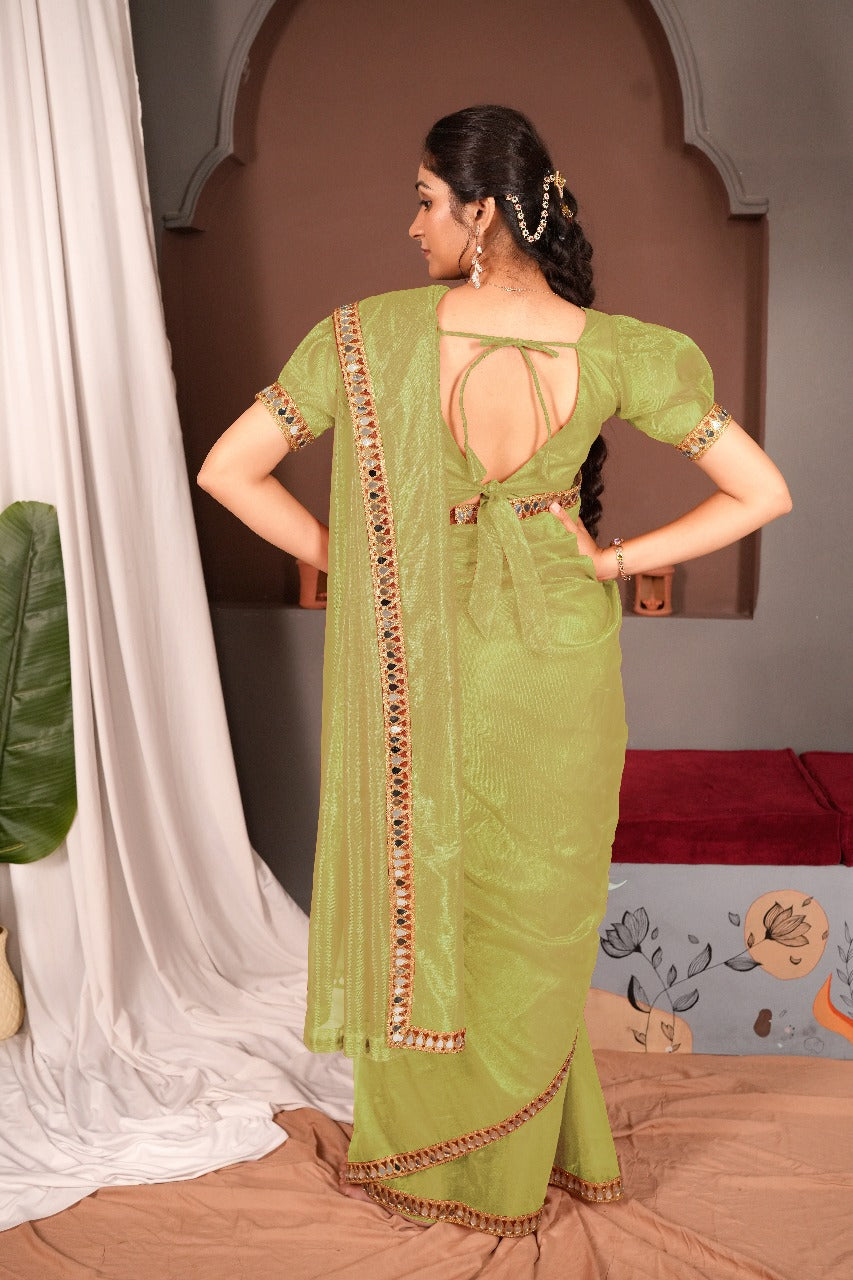 Cutwork Mirror Saree-Pista