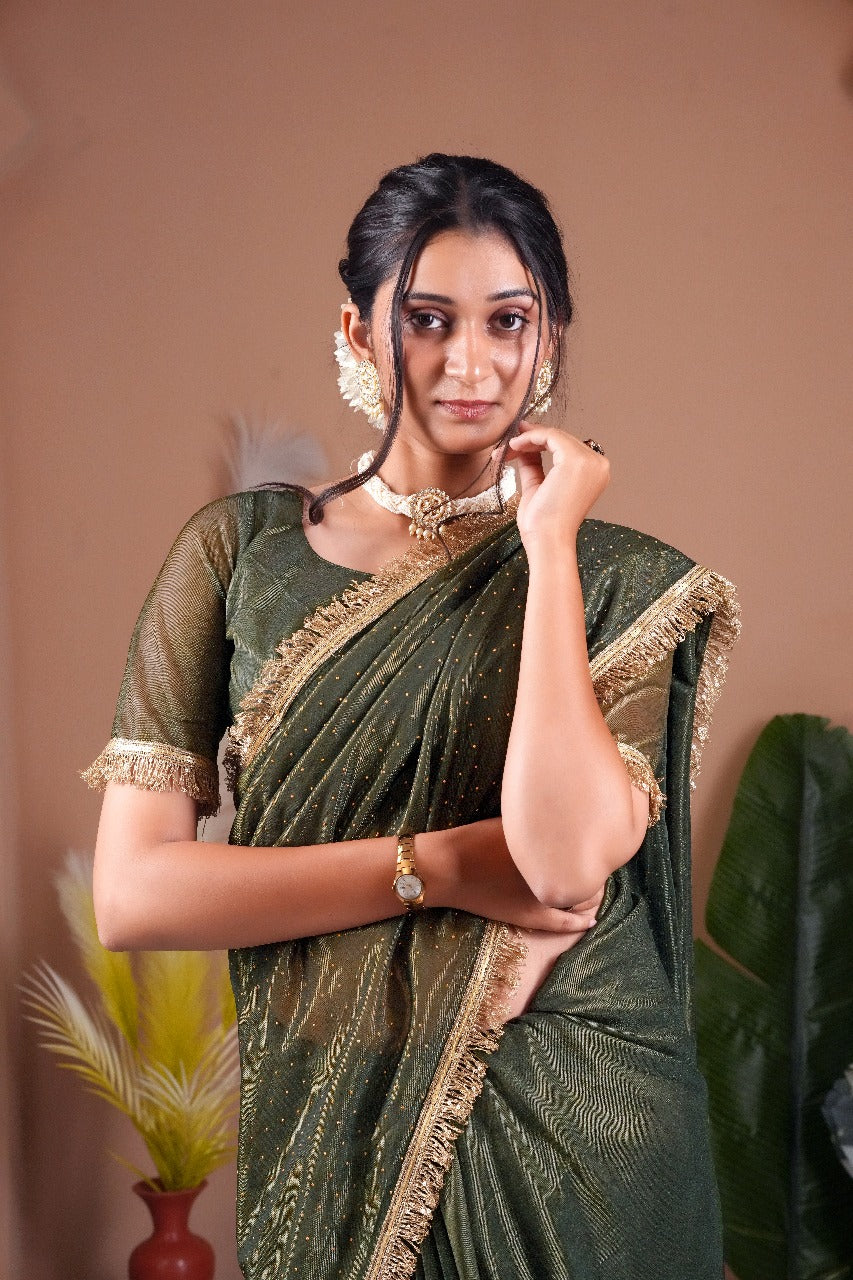 Beeds Flary Saree-Mehndi