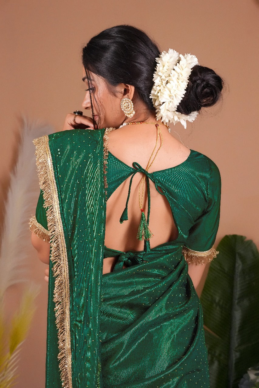 Beeds Flary Saree-Green