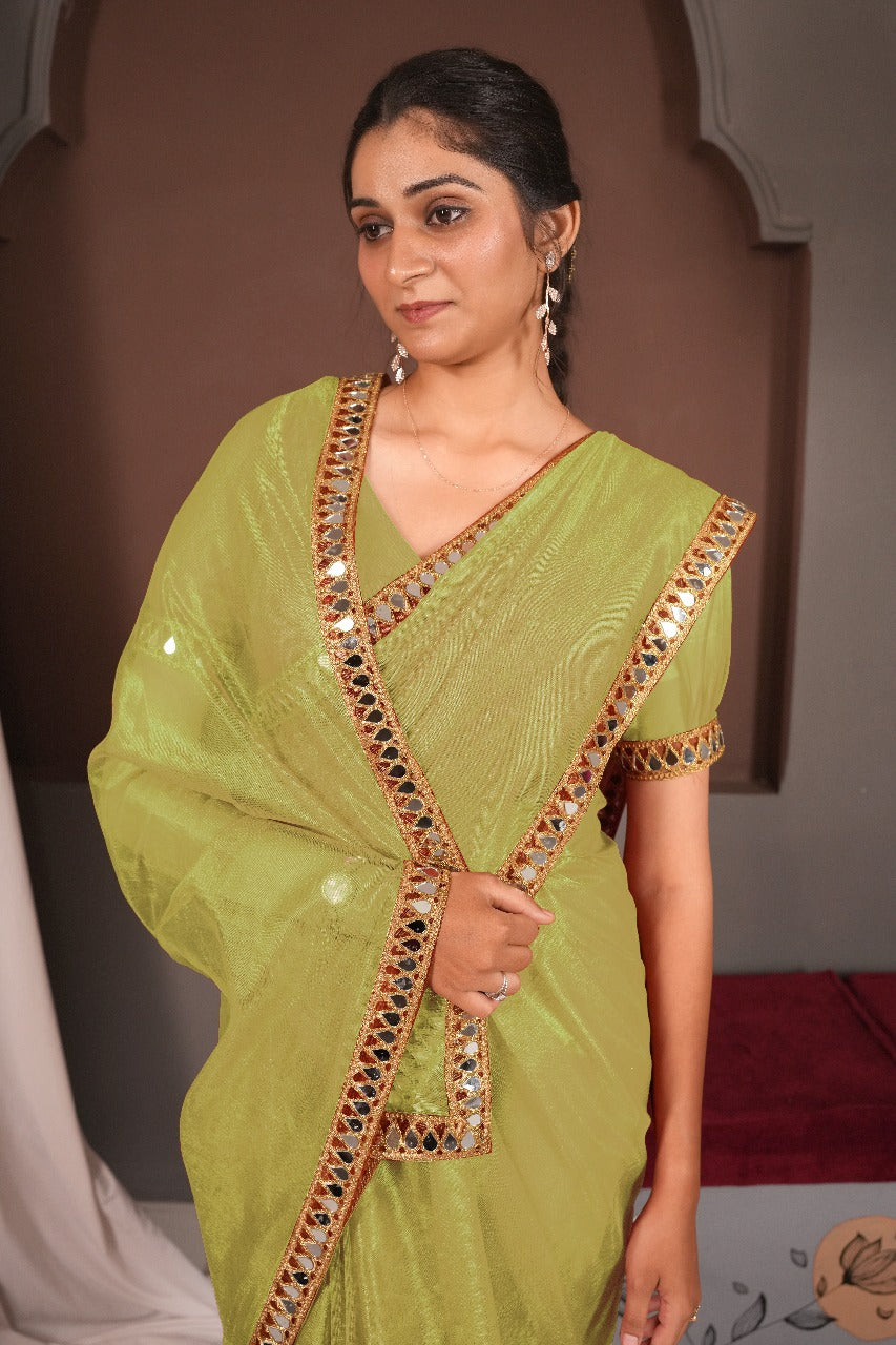 Cutwork Mirror Saree-Pista