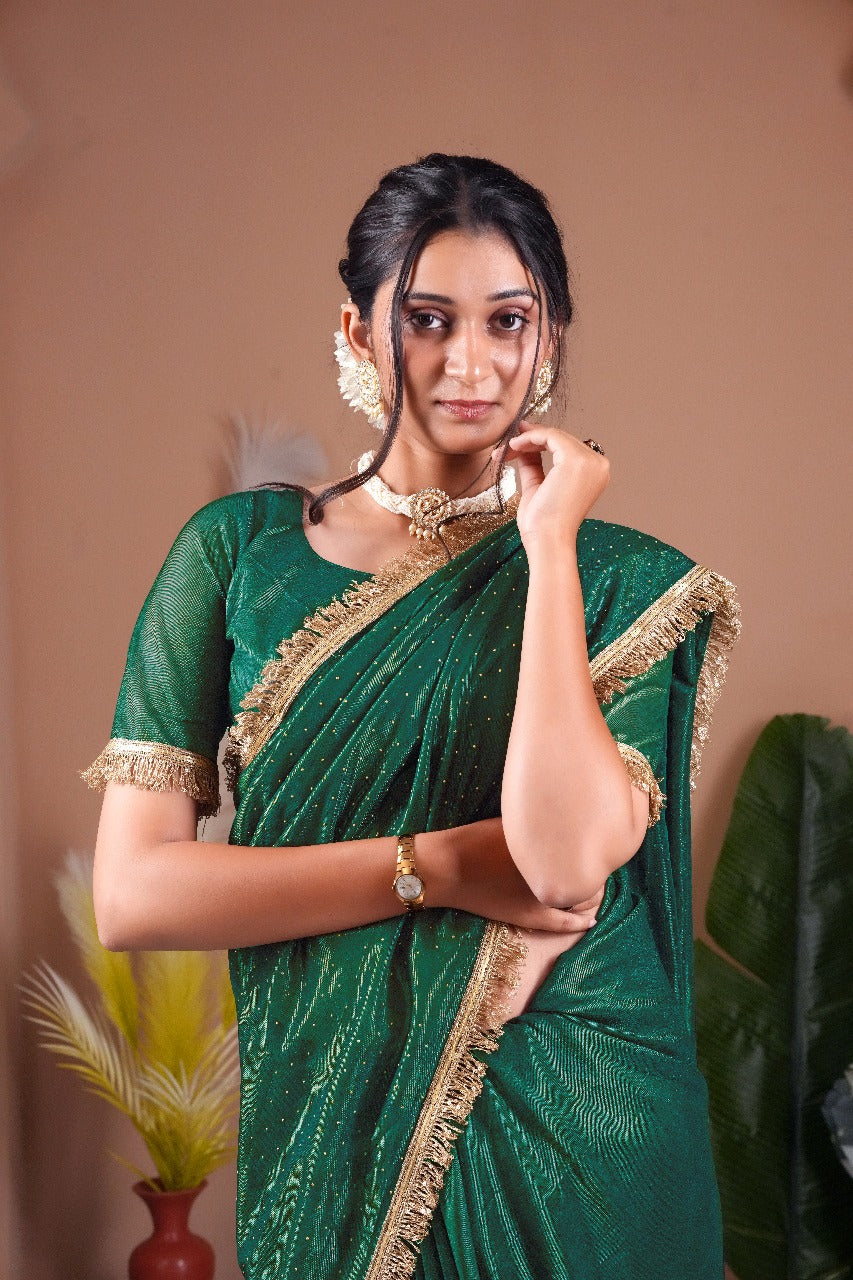 Beeds Flary Saree-Green