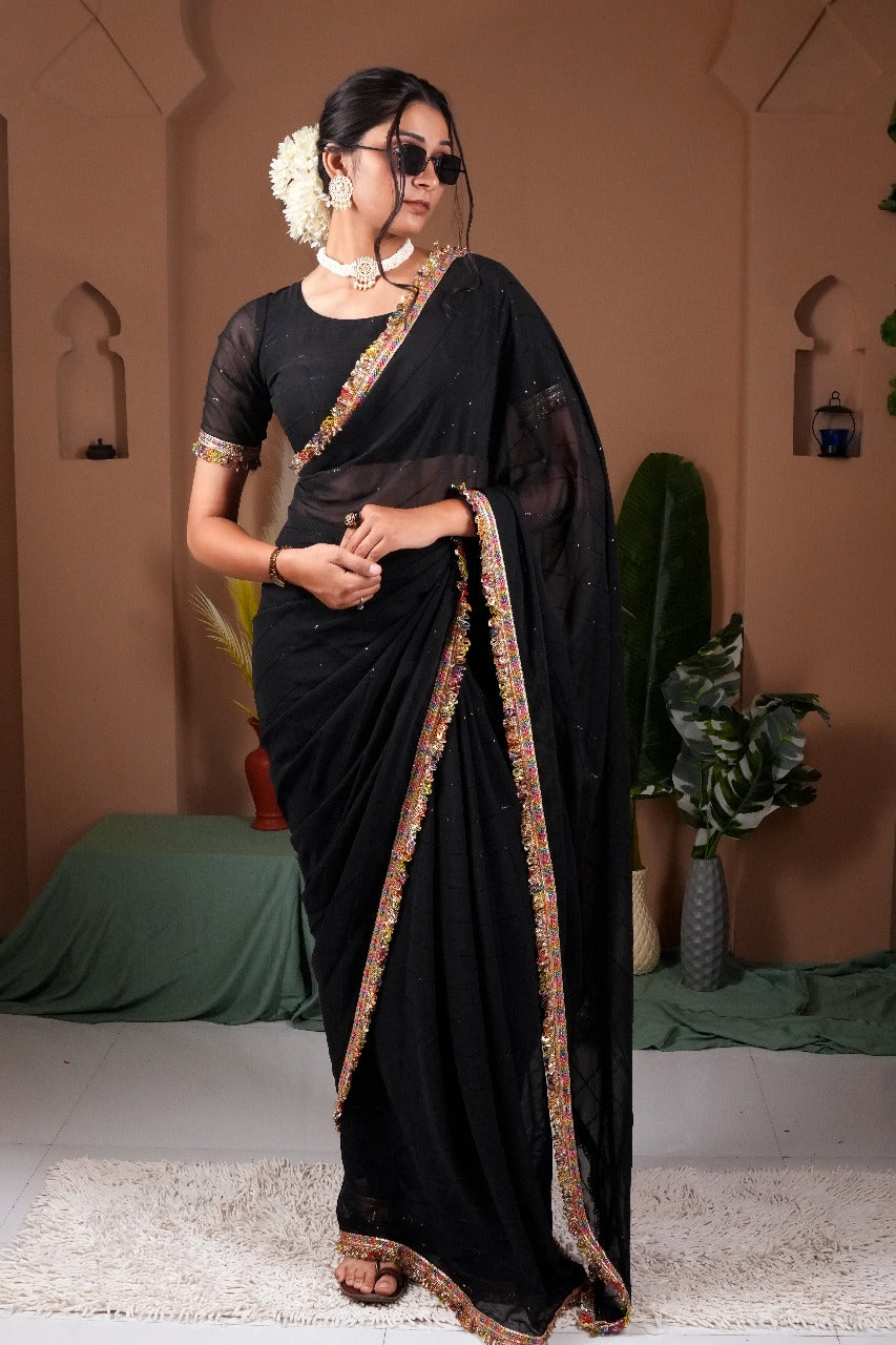 Black Sequence Multi Saree