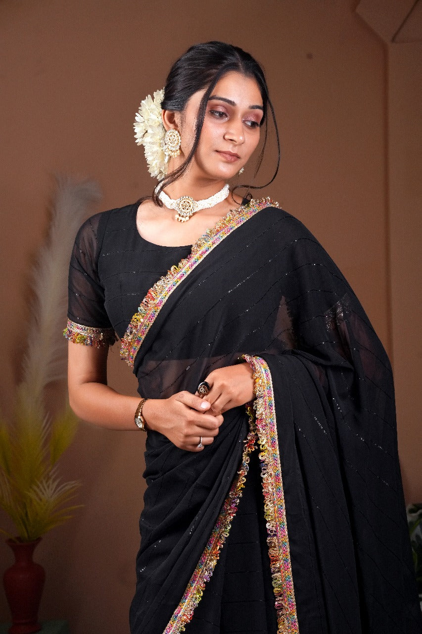 Black Sequence Multi Saree