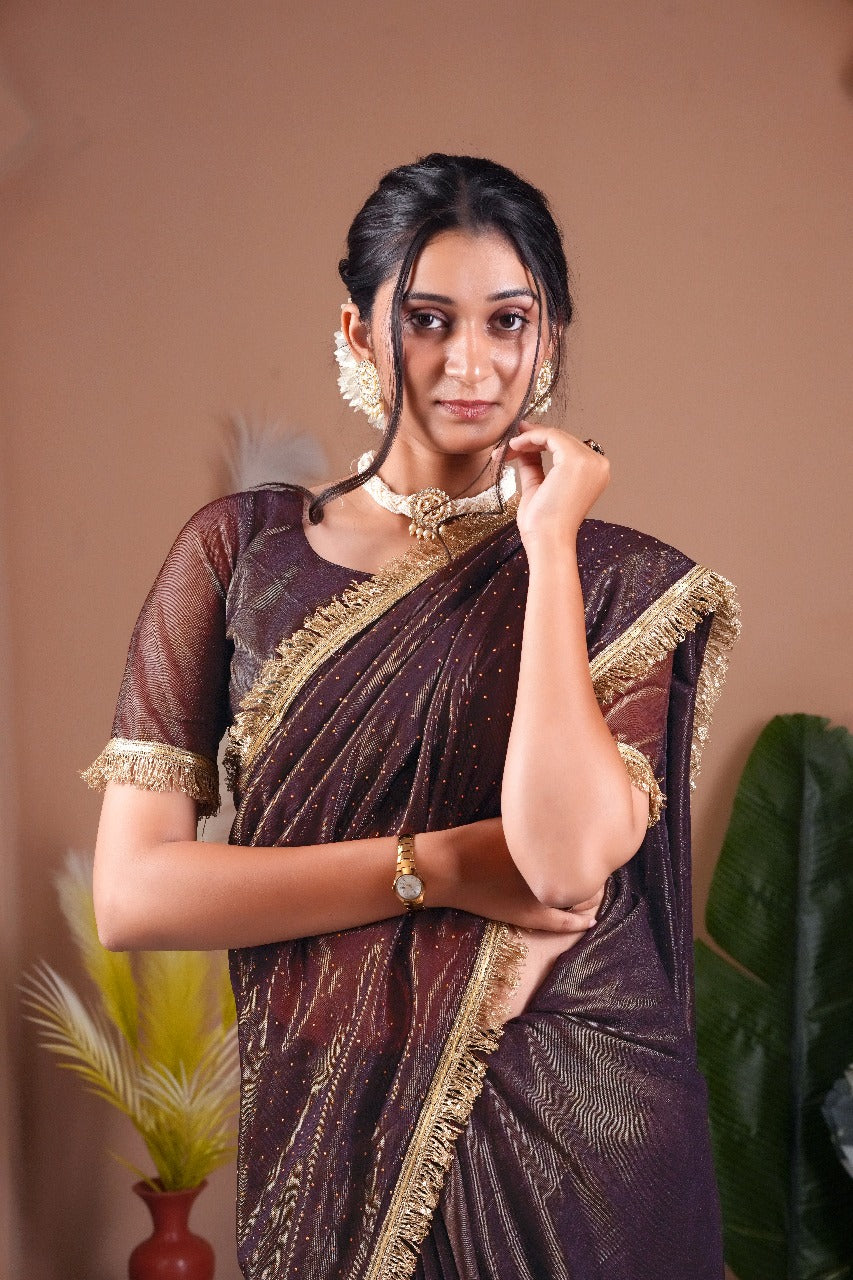 Beeds Flary Saree-Wine
