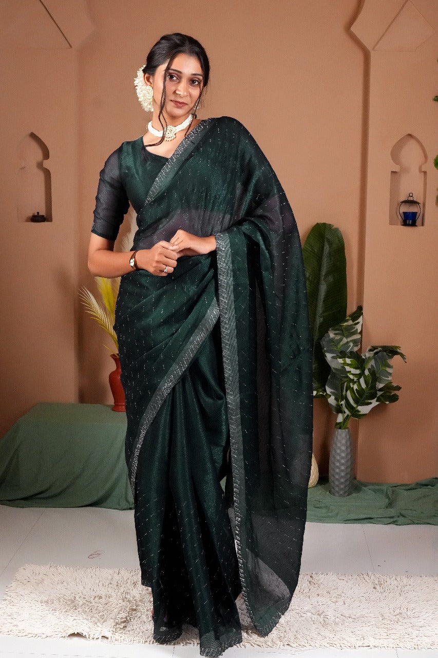 Cross Beeds Saree-Green