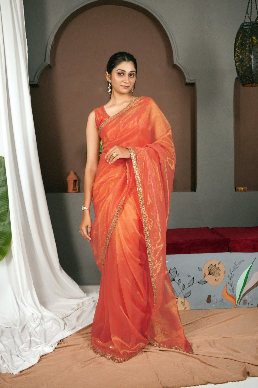 Rojgold Sequence Lace-Orange