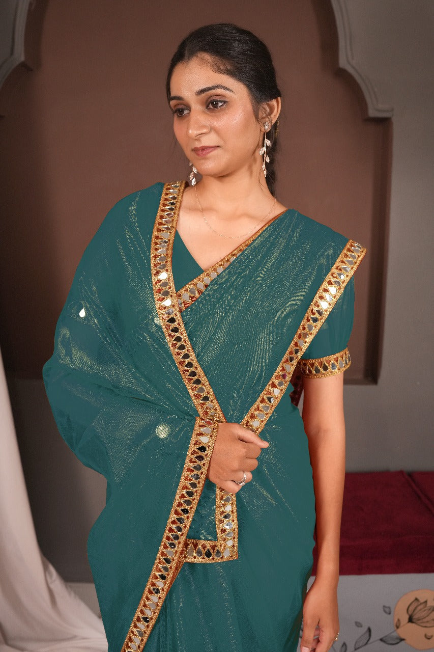 Cutwork Mirror Saree-Rama