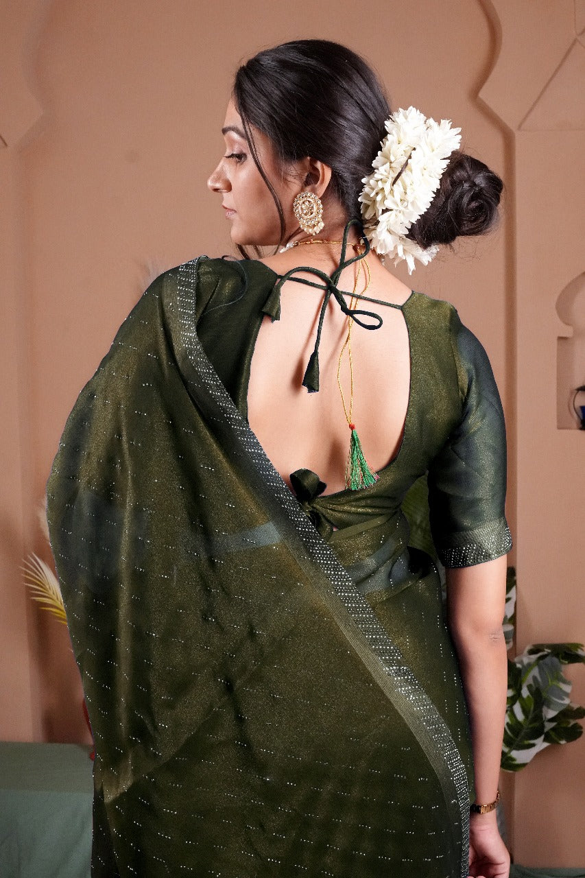 Cross Beeds Saree-Mehndi