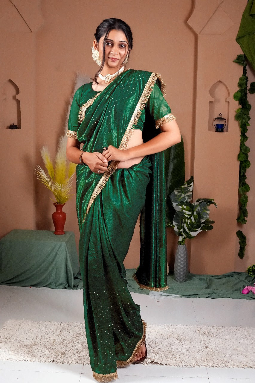 Beeds Flary Saree-Green